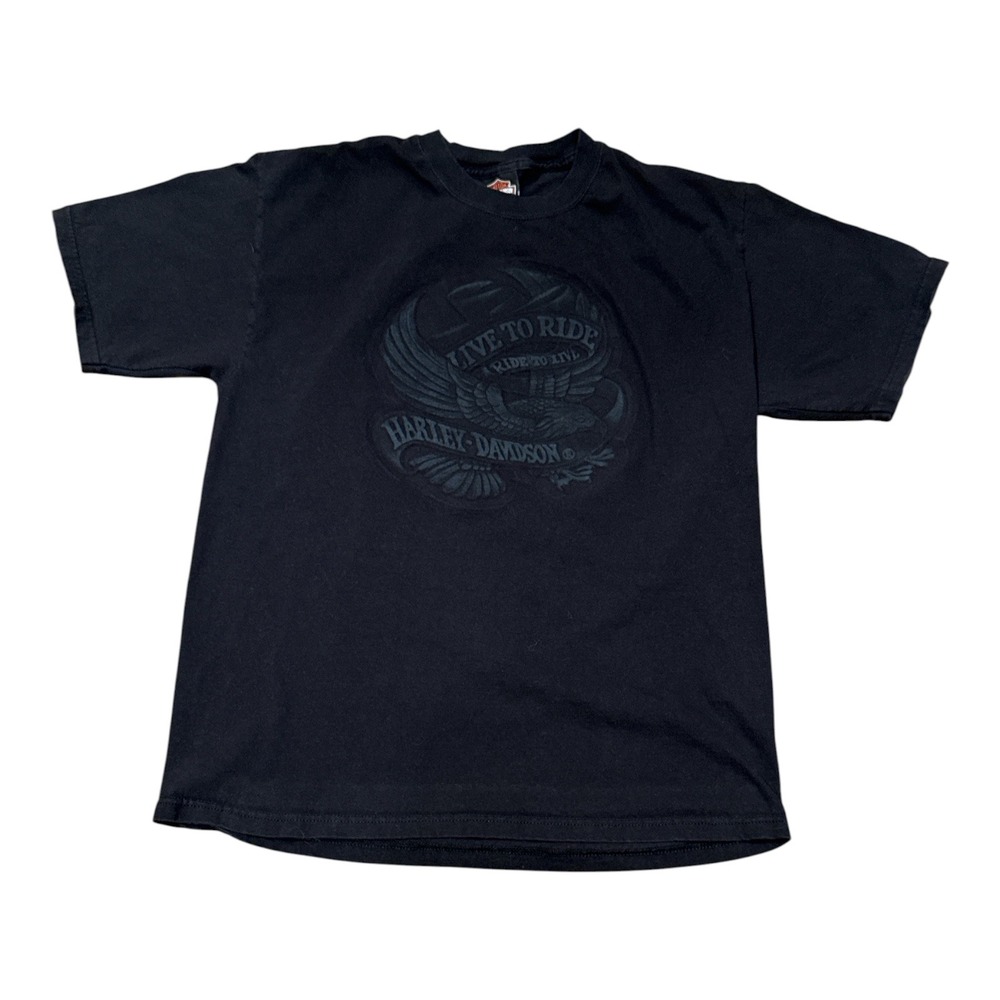 Vintage 2008 Harley Davidson Rice Lake Wisconsin T-Shirt Mens Large Black Eagle